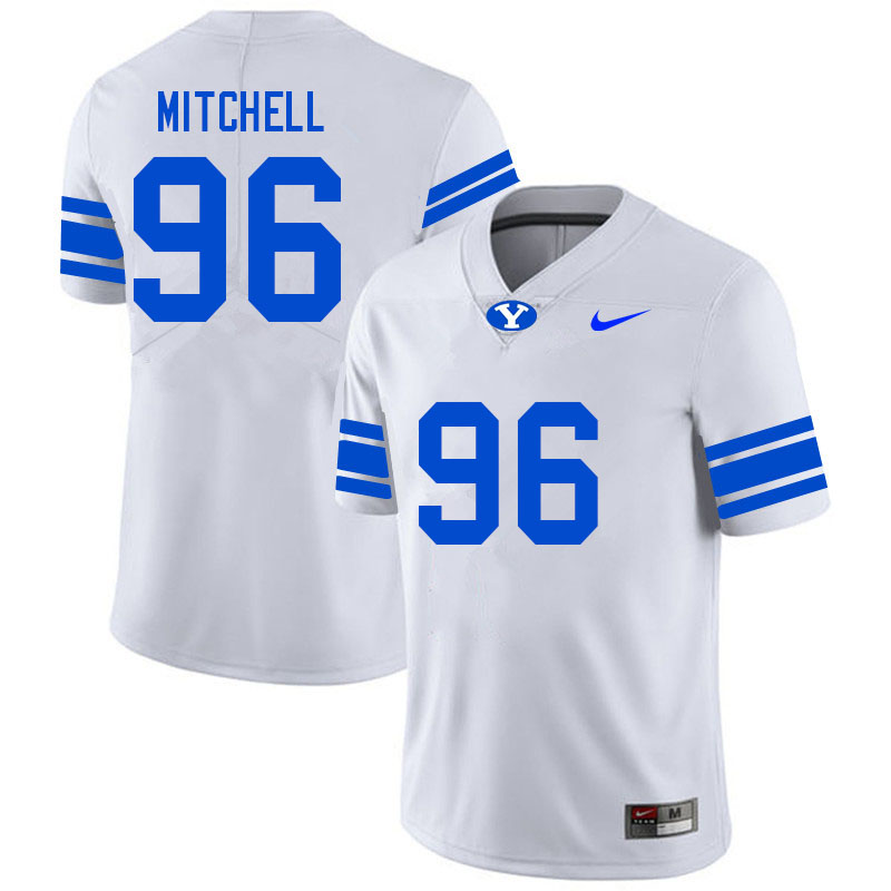 Men #96 Bruce Mitchell BYU Cougars College Football Jerseys Sale-White - Click Image to Close